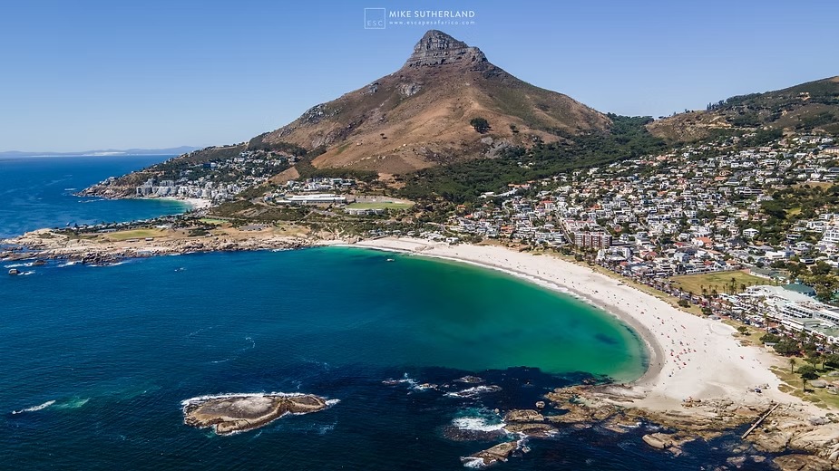 Cape Town's Atlantic seaboard seen from the air above Lion's Head