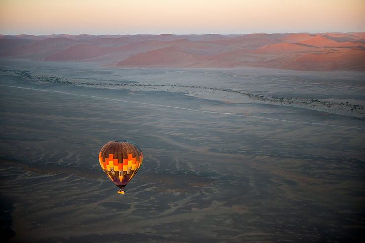 Hot Air Balloon Safari flying over landscape of Tanzania